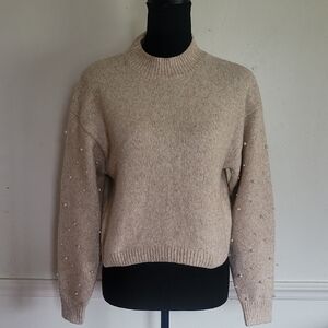 Cupcakes & Cashmere Beige Sweater with Pearl Details